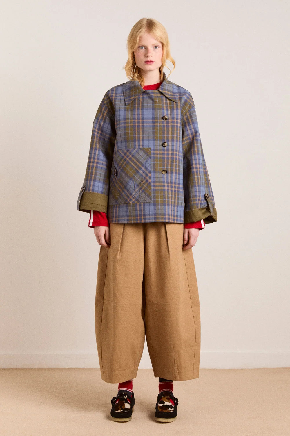 Damson Madder Reversible Jerry Crop Trench Coat in Olive