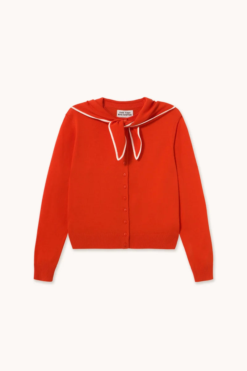 The Tiny Big Sister Scarf Neck Lara Cardigan in Dark Red