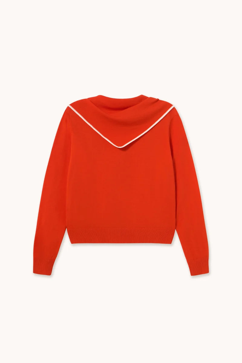 The Tiny Big Sister Scarf Neck Lara Cardigan in Dark Red