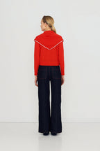 The Tiny Big Sister Scarf Neck Lara Cardigan in Dark Red