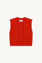 The Tiny Big Sister Buttoned Merino Wool Vest in Red