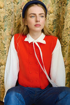 The Tiny Big Sister Buttoned Merino Wool Vest in Red