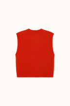 The Tiny Big Sister Buttoned Merino Wool Vest in Red