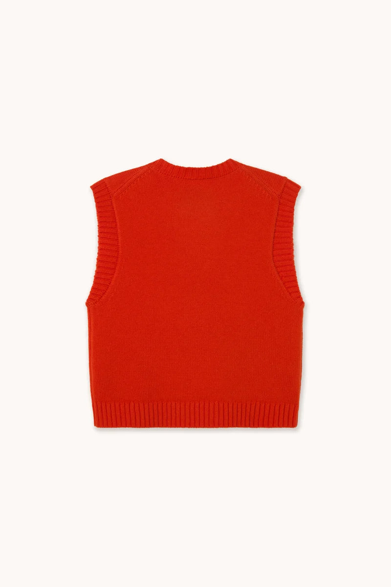 The Tiny Big Sister Buttoned Merino Wool Vest in Red