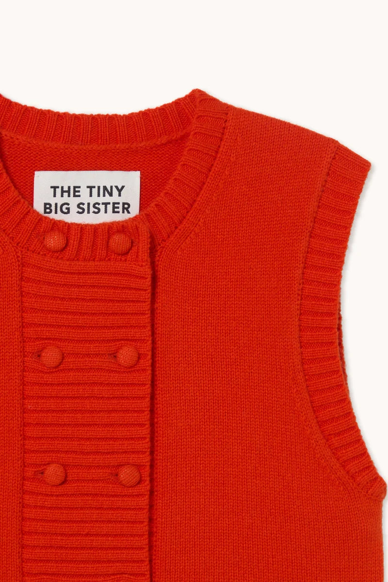 The Tiny Big Sister Buttoned Merino Wool Vest in Red