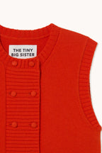 The Tiny Big Sister Buttoned Merino Wool Vest in Red