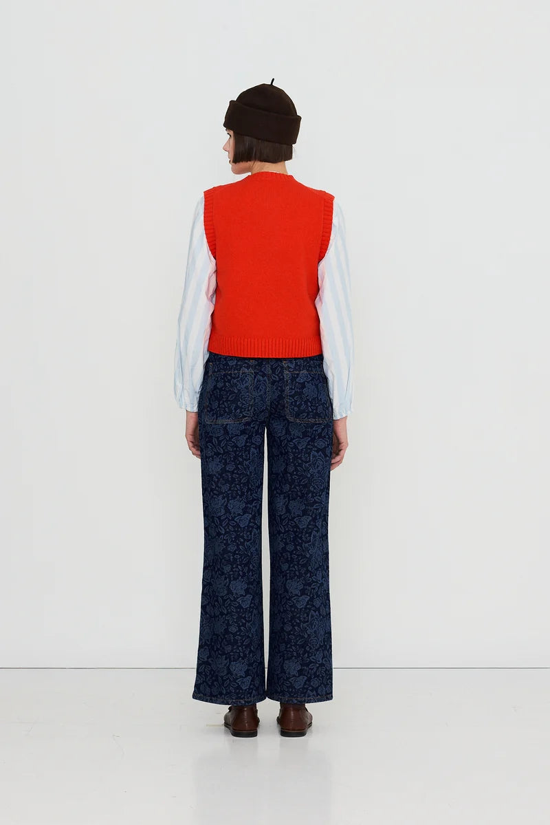 The Tiny Big Sister Buttoned Merino Wool Vest in Red