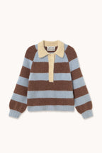 The Tiny Big Sister Frank Striped Polo in Washed Blue and Cacao