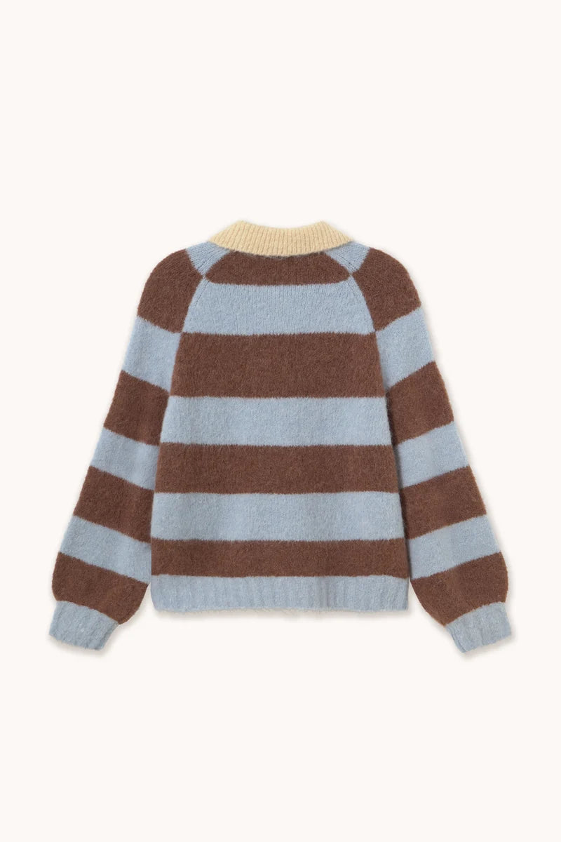 The Tiny Big Sister Frank Striped Polo in Washed Blue and Cacao