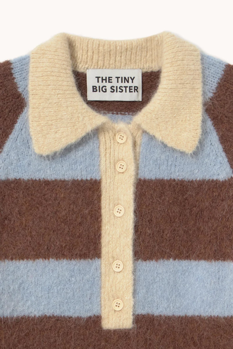 The Tiny Big Sister Frank Striped Polo in Washed Blue and Cacao
