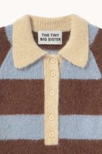 The Tiny Big Sister Frank Striped Polo in Washed Blue and Cacao