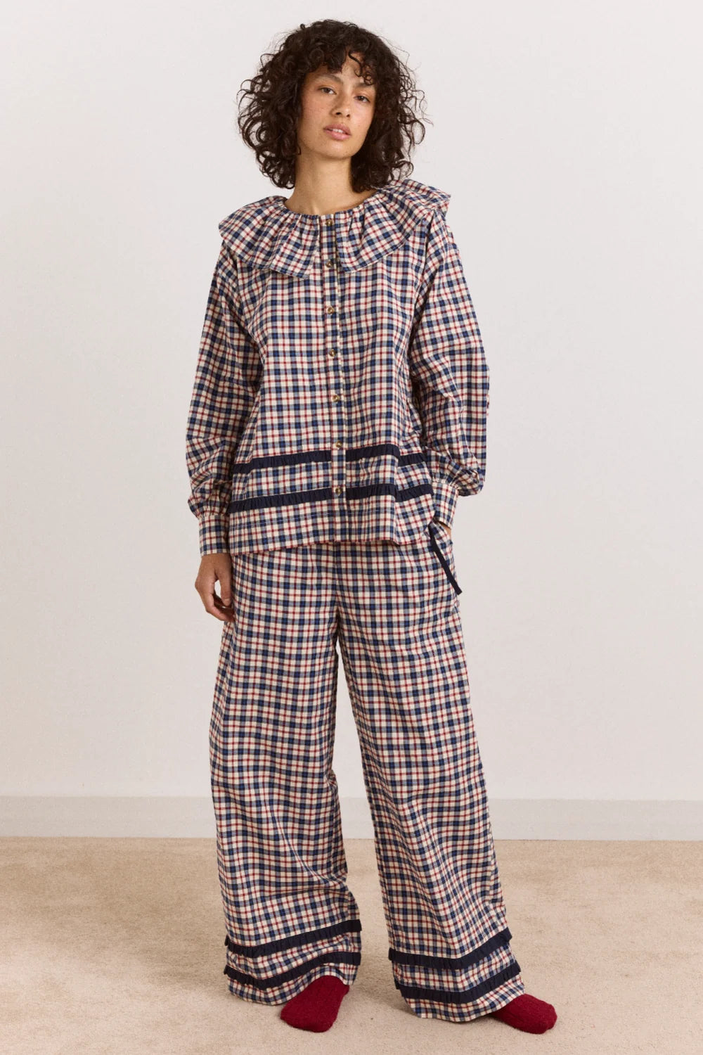 Damson Madder Aletta PJ Set in Cherry Navy Check