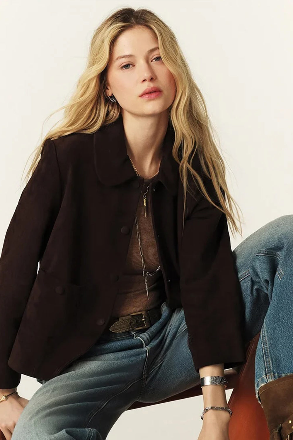 BA&SH Milas Suede Jacket in Chocolate
