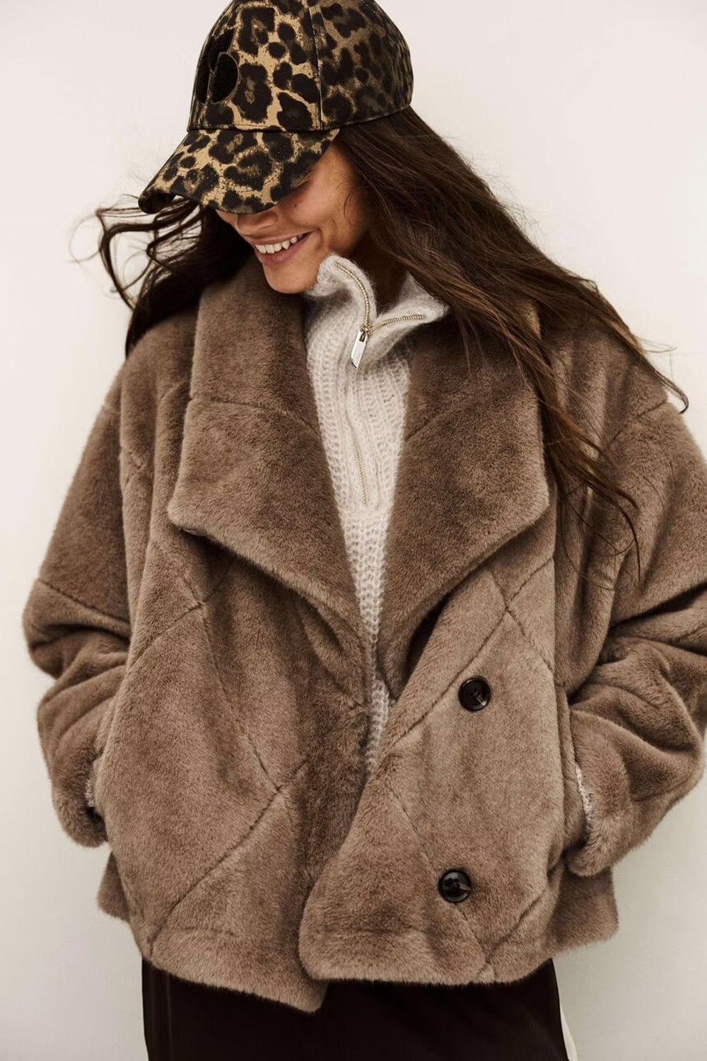 BA&SH Pinie Faux Fur Coat in Taupe
