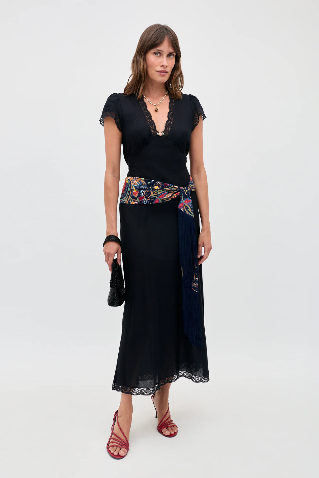 RIXO Marlice Silk Midi Dress in Black