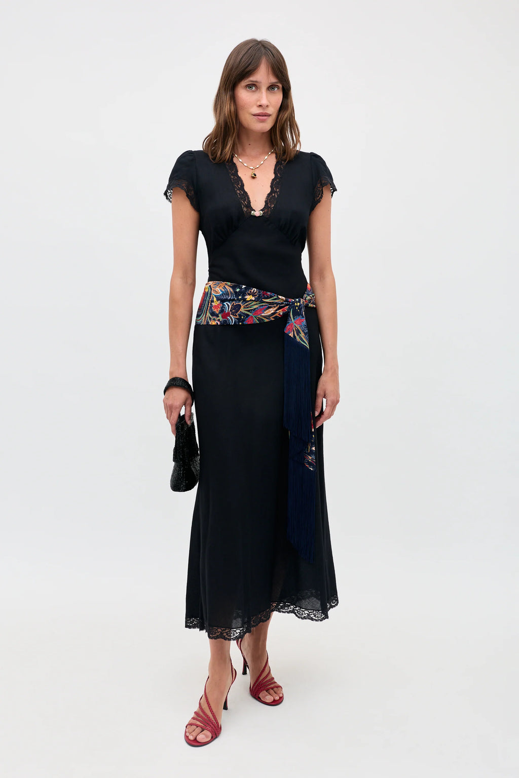 RIXO Marlice Silk Midi Dress in Black