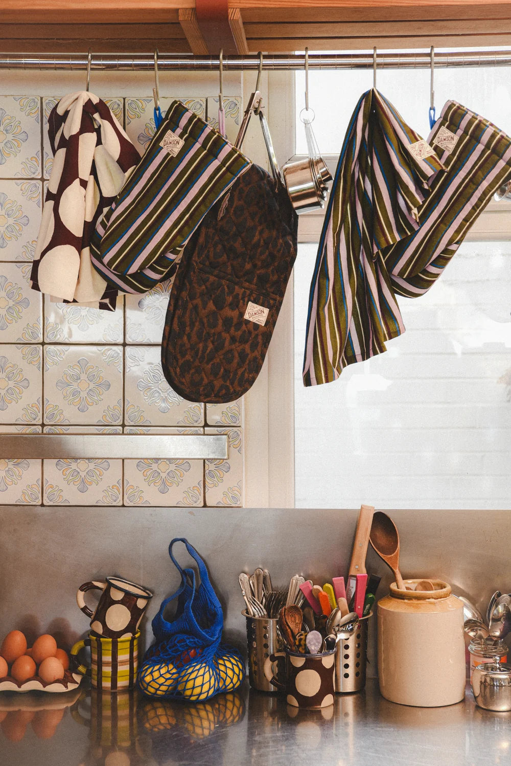 Damson Madder Double Oven Glove in Dark Leopard/Lilac