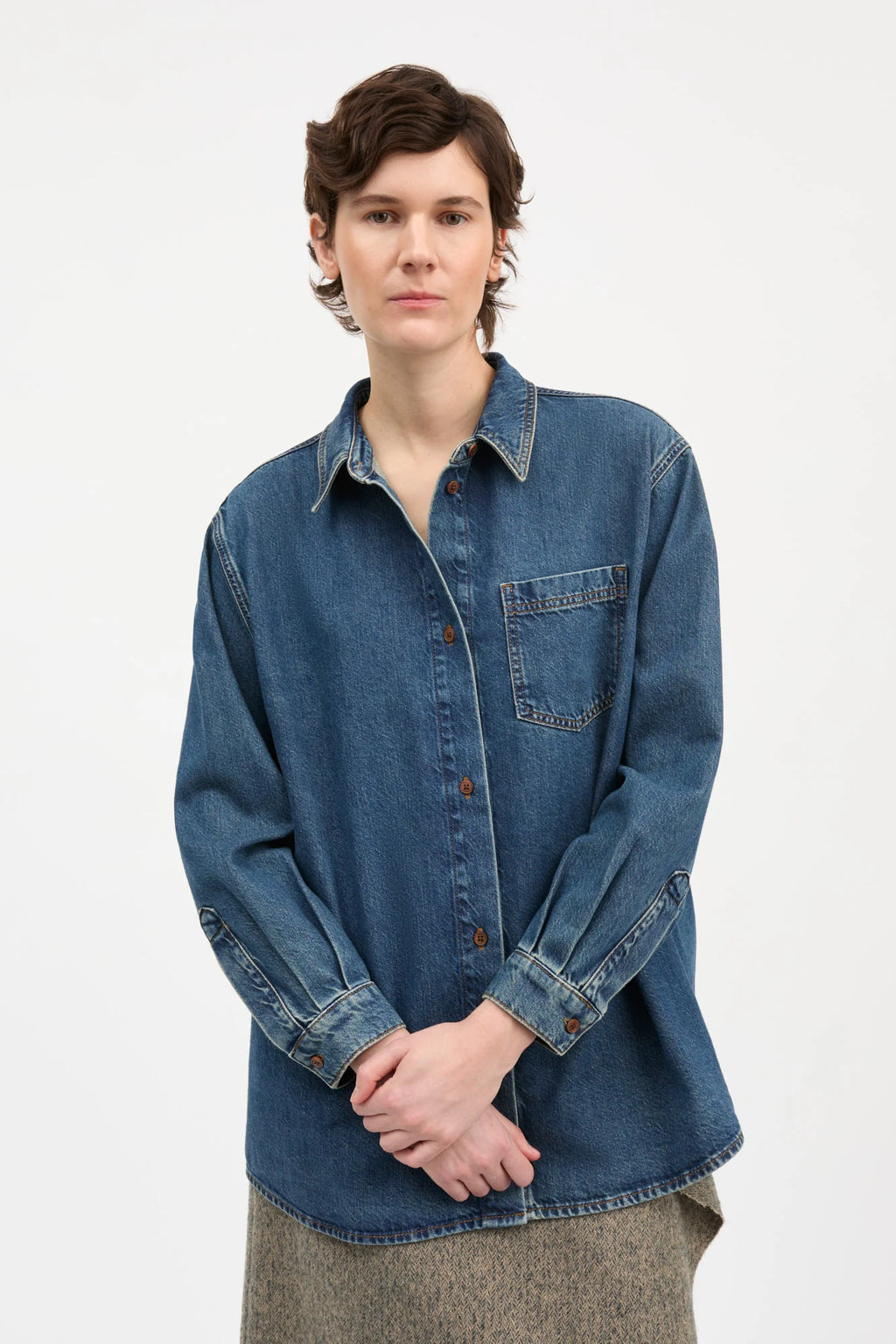 Skall Edgar Denim Shirt in Washed Dark Blue