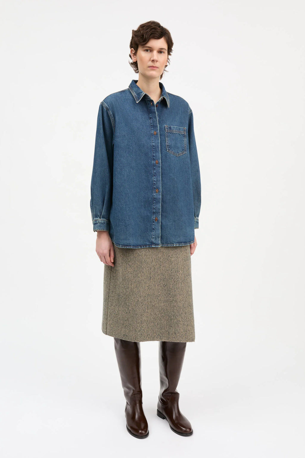 Skall Edgar Denim Shirt in Washed Dark Blue