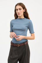 Skall Edie T Neck Tee in Faded Blue