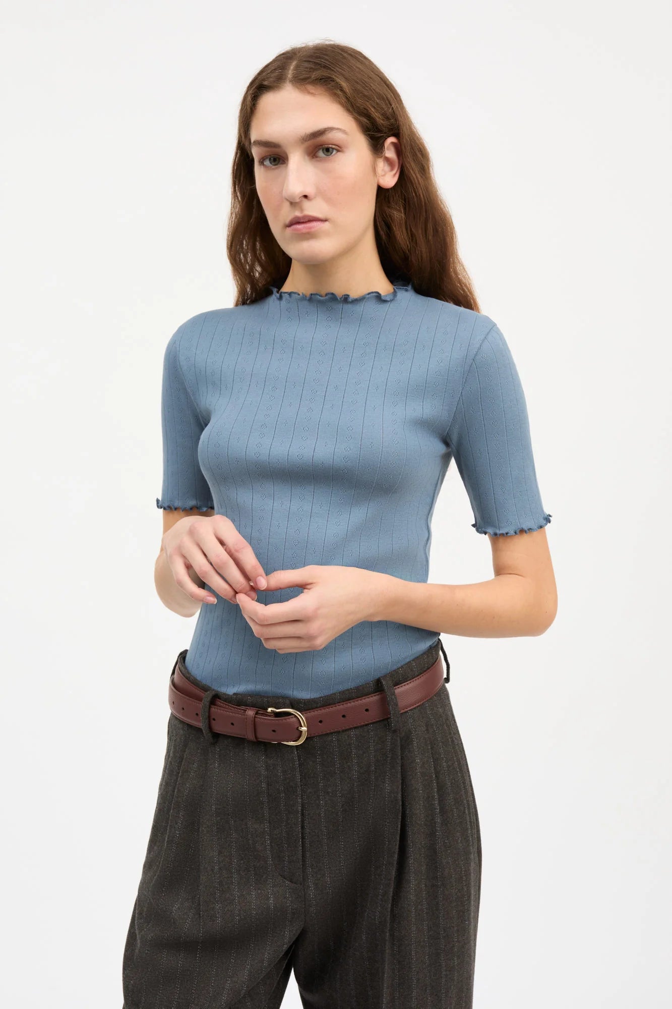 Skall Edie T Neck Tee in Faded Blue
