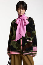 Essentiel Antwerp Kamoo Camouflage Knit Cardigan in Khaki and Brown