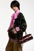 Essentiel Antwerp Kamoo Camouflage Knit Cardigan in Khaki and Brown