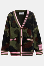 Essentiel Antwerp Kamoo Camouflage Knit Cardigan in Khaki and Brown