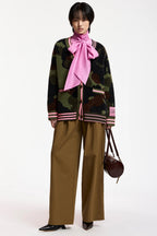 Essentiel Antwerp Kamoo Camouflage Knit Cardigan in Khaki and Brown