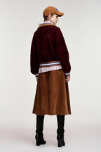 Essentiel Antwerp Kamore Knit Jacket with Collar in Blue/Brown/Burgundy