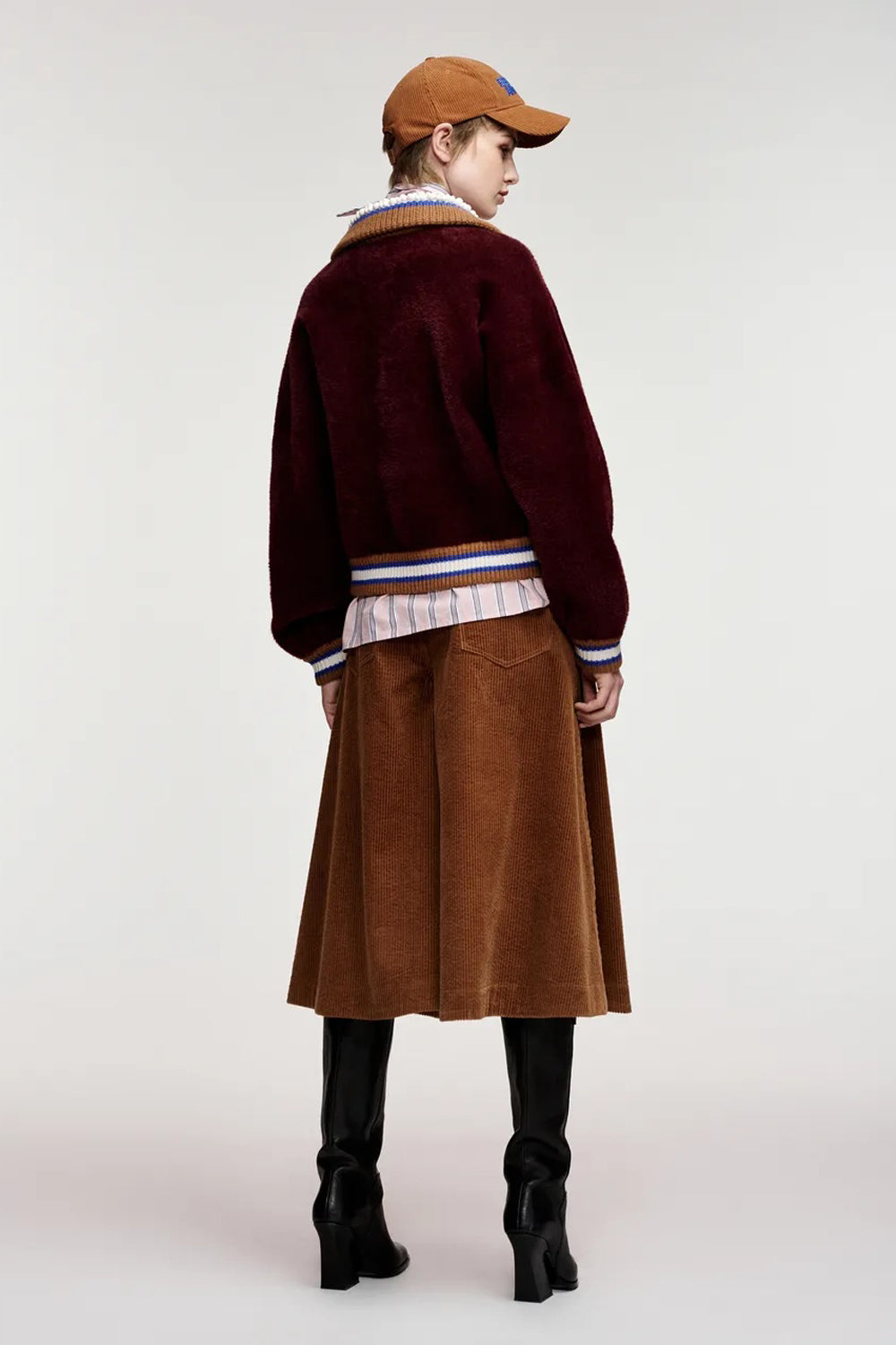 Essentiel Antwerp Kamore Knit Jacket with Collar in Blue/Brown/Burgundy