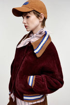 Essentiel Antwerp Kamore Knit Jacket with Collar in Blue/Brown/Burgundy