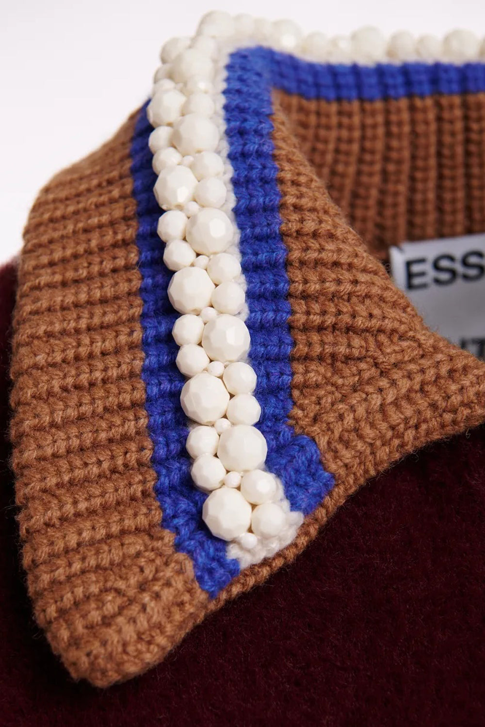 Essentiel Antwerp Kamore Knit Jacket with Collar in Blue/Brown/Burgundy