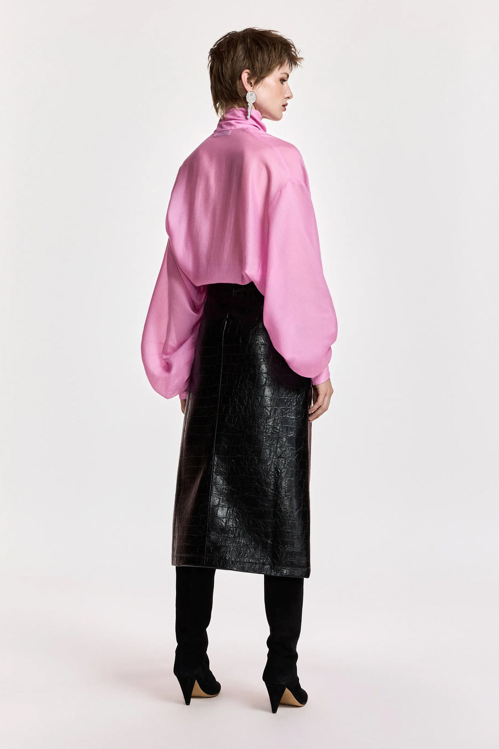 Essentiel Antwerp Karismatic Pussy Bow Tie Top in Millenial Pink