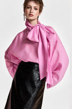 Essentiel Antwerp Karismatic Pussy Bow Tie Top in Millenial Pink