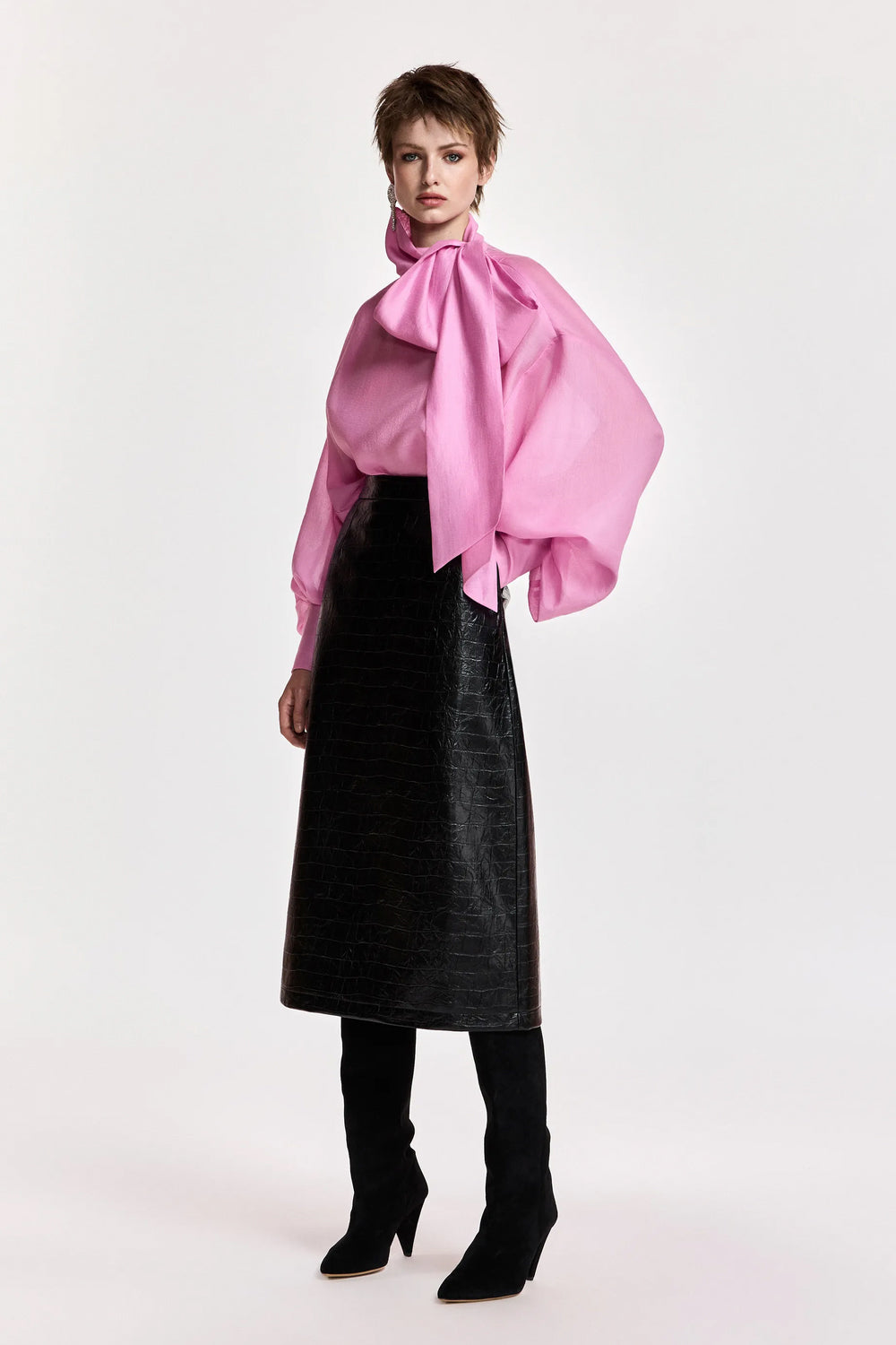 Essentiel Antwerp Karismatic Pussy Bow Tie Top in Millenial Pink