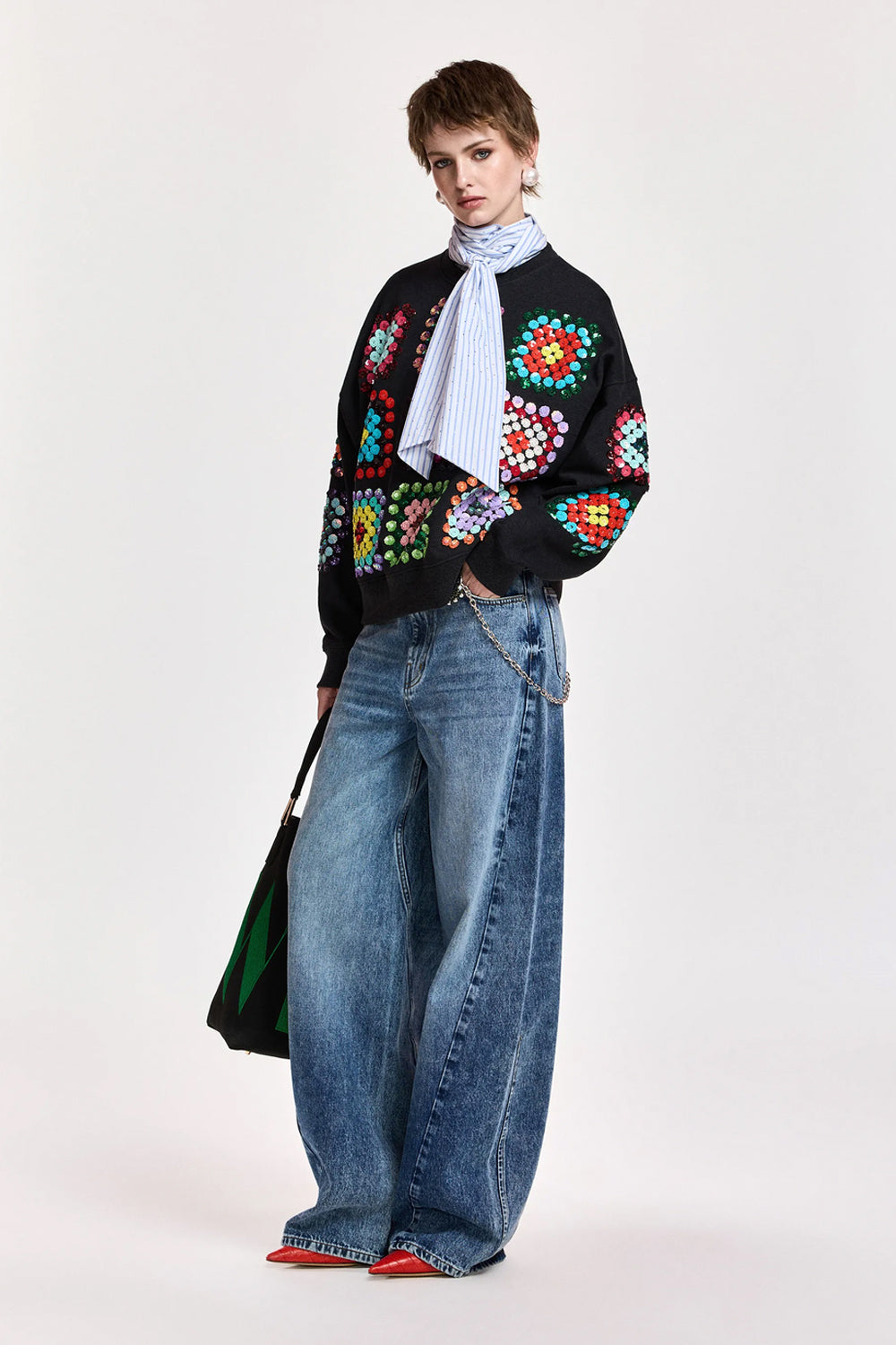 Essentiel Antwerp Karnaval Sweatshirt In Multi Sequin