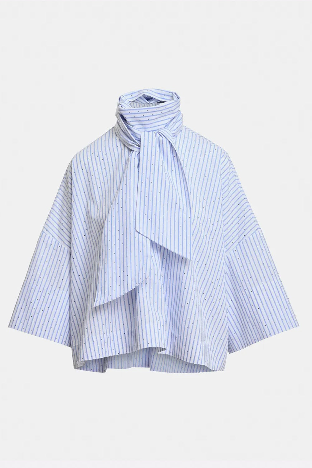 Kefir Pussy-Bow Top in Blue and White Stripe