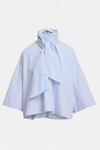 Kefir Pussy-Bow Top in Blue and White Stripe
