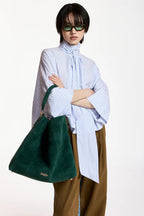 Kefir Pussy-Bow Top in Blue and White Stripe