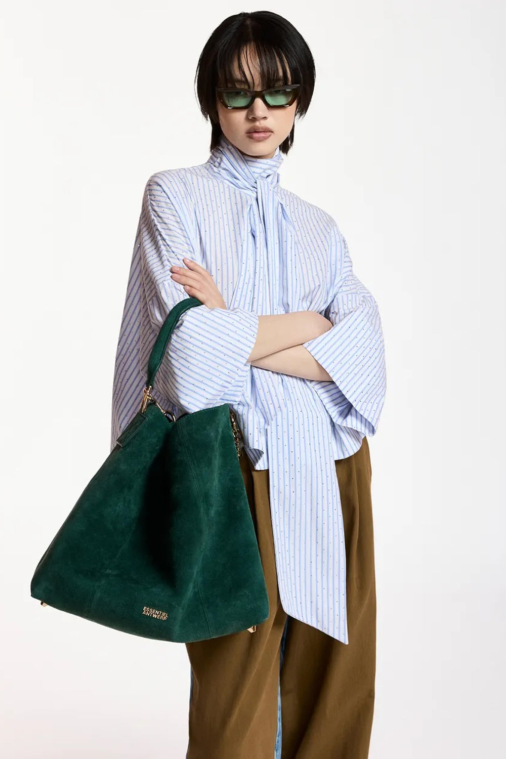 Kefir Pussy-Bow Top in Blue and White Stripe