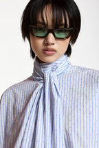 Kefir Pussy-Bow Top in Blue and White Stripe