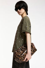 Essentiel Antwerp Kennie Brown and Black Leopard Print Convertible Clutch Bag