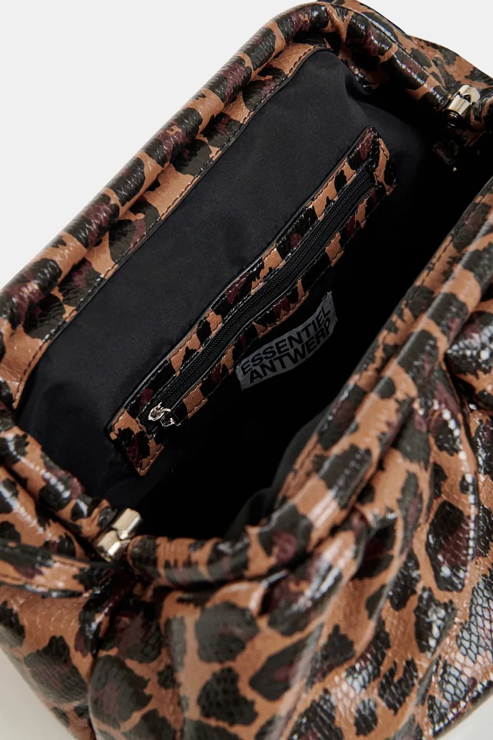 Essentiel Antwerp Kennie Brown and Black Leopard Print Convertible Clutch Bag