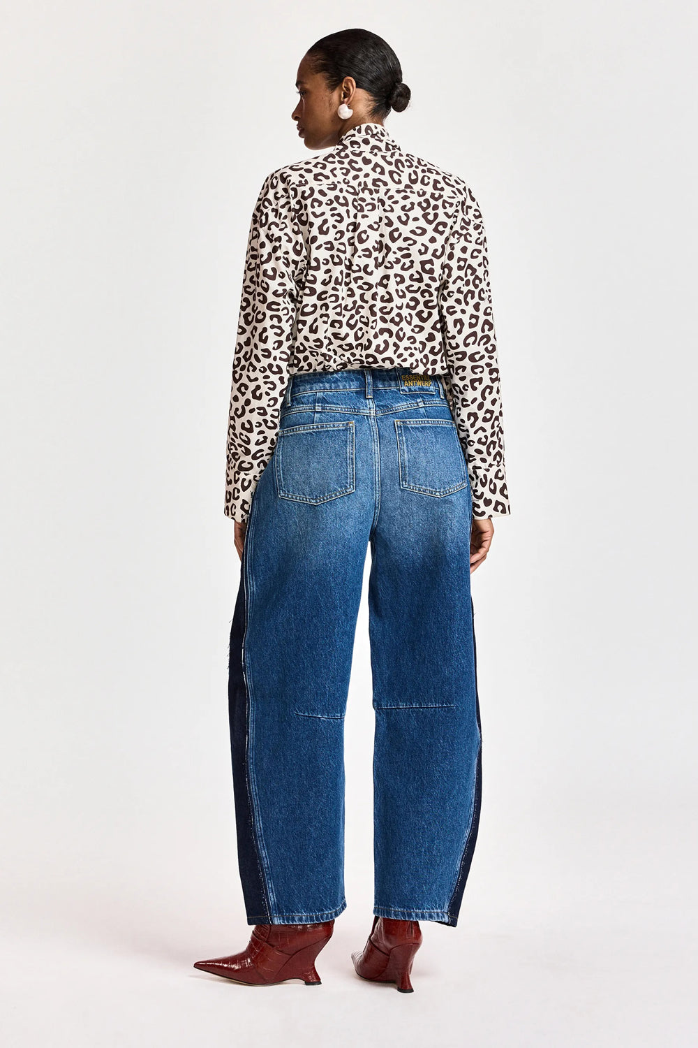 Essentiel Antwerp Khaleesi Leopard Print Pussy-Bow Shirt in Brown and Cream