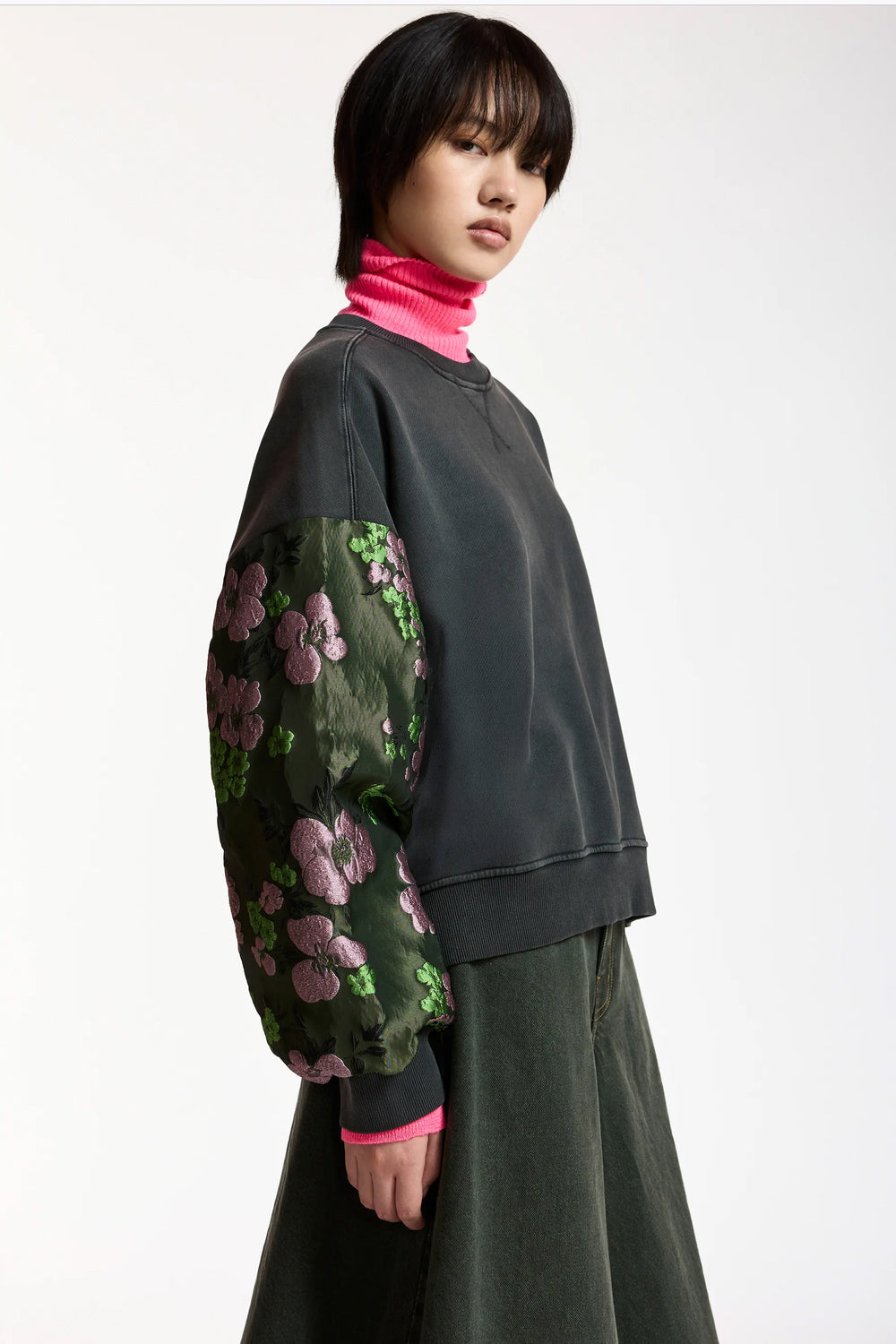 Essentiel Antwerp Kueer Jacquard Sleeve Sweatshirt in Charcoal Chic