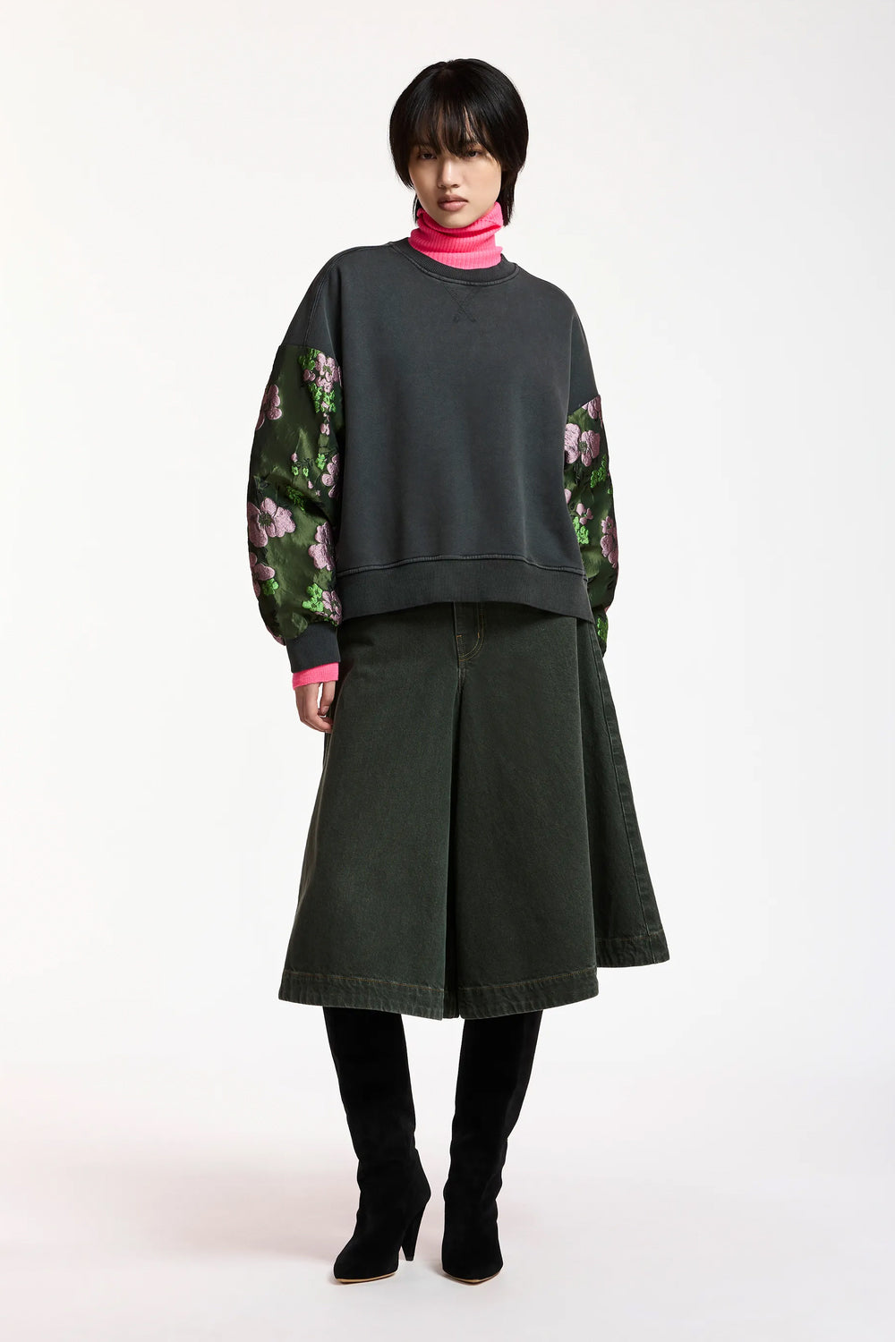 Essentiel Antwerp Kueer Jacquard Sleeve Sweatshirt in Charcoal Chic