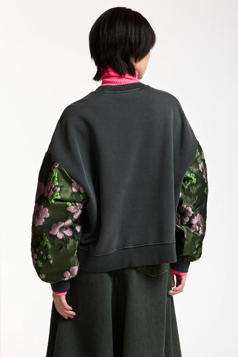 Essentiel Antwerp Kueer Jacquard Sleeve Sweatshirt in Charcoal Chic