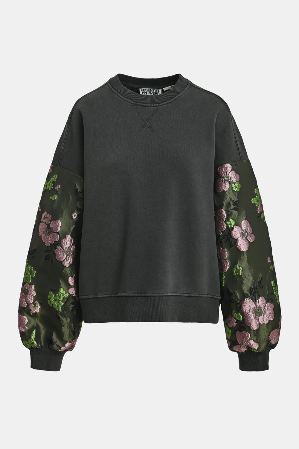 Essentiel Antwerp Kueer Jacquard Sleeve Sweatshirt in Charcoal Chic