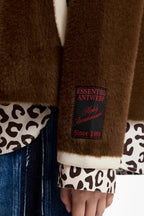 Essentiel Antwerp Kugar Brown Cardigan with White Contrast Trim